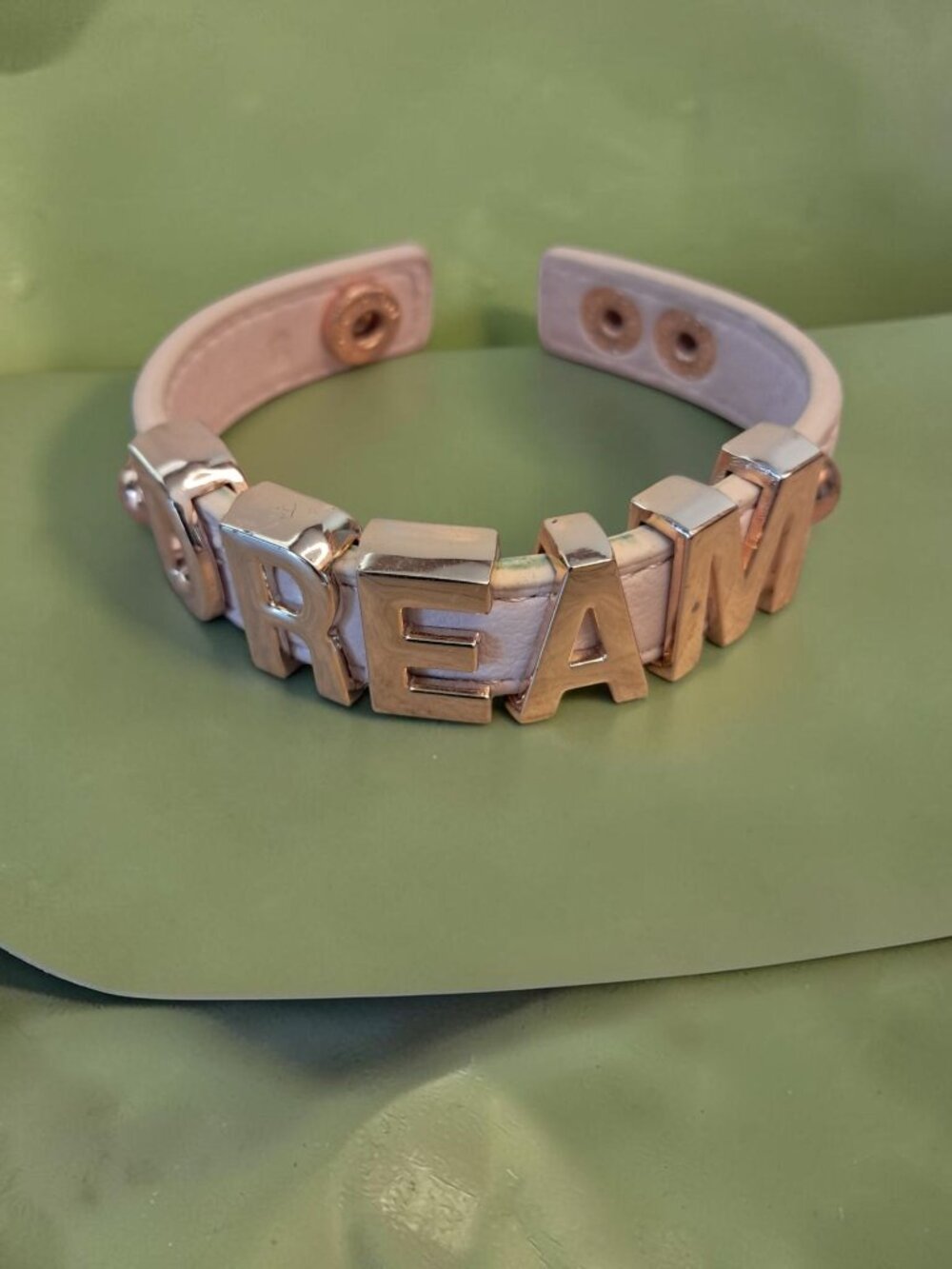 BCBGeneration Pink Crocodile-Embossed Leather DREAM Charm Bracelet Y2K Cuff